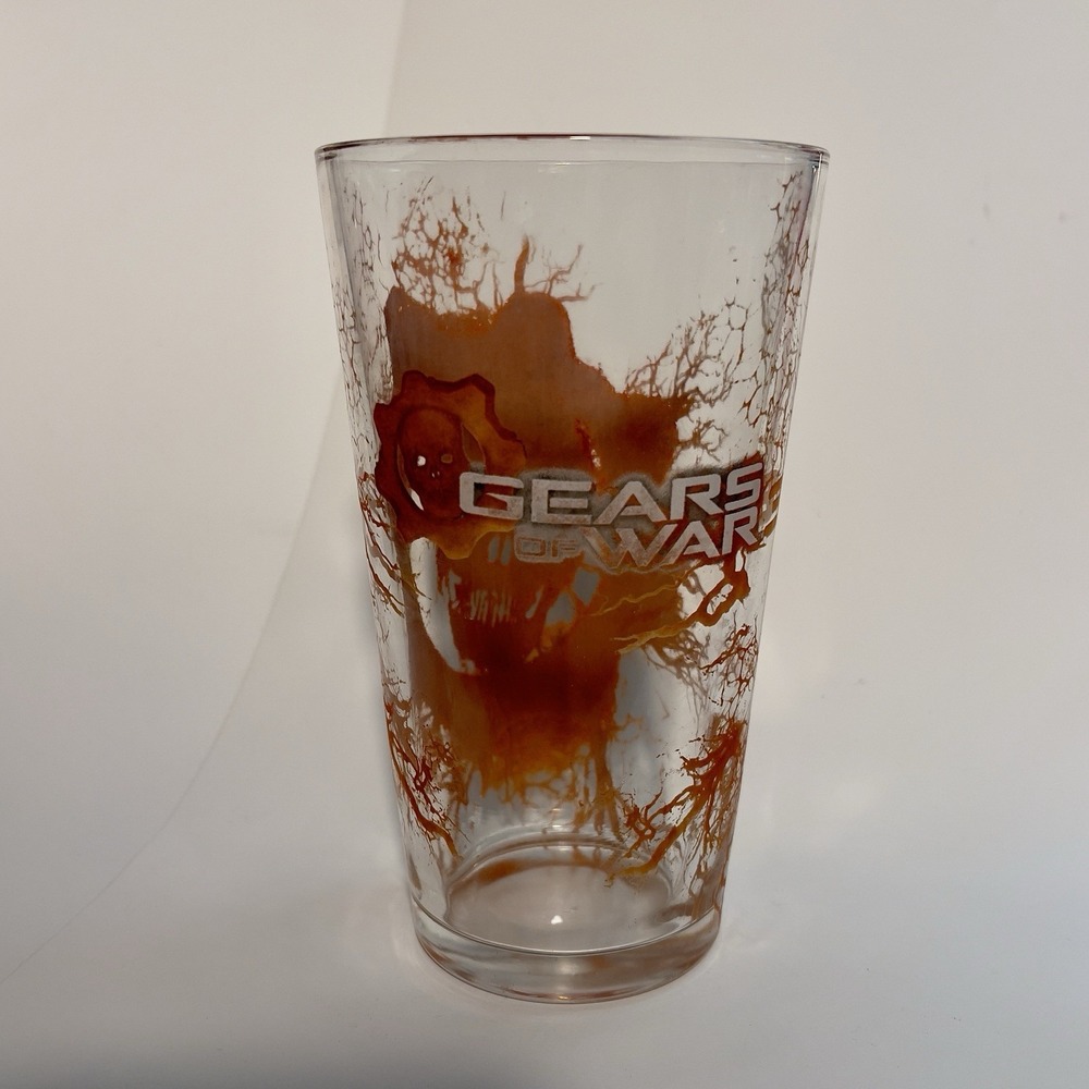 Gears of War Pint Glass Red Blood Splatter Logo Gaming Collectible Barware